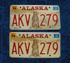 1978 Alaska GRIZZLY BEAR License Plate Plates PAIR / SET
