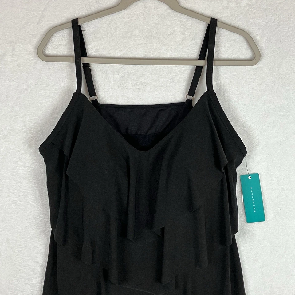 Camiseta de natación Tankini verde aguamarina para mujer talla grande 20W negra en niveles ajustable nueva con etiquetas Foto 4 de 4