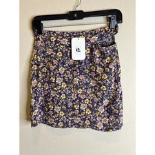 Elodie Floral Mini Skirt, Womens Size S, Purple, Yellow, Pink, Casual
