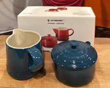 Le Creuset Sugar And Creamer Set-DEEP TEAL-NIB-Gorgeous Color!