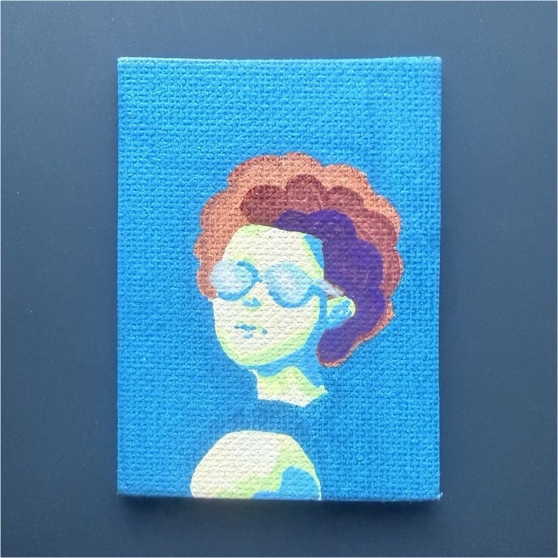 Original Miniature Magnet Acrylic Portrait Painting Woman Contemporary Art.
