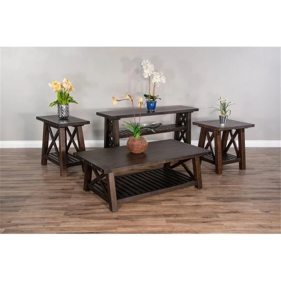Mesa de centro Sunny Designs Vivian 52" de madera de caoba de granja en marrón oscuro Foto 2 de 4