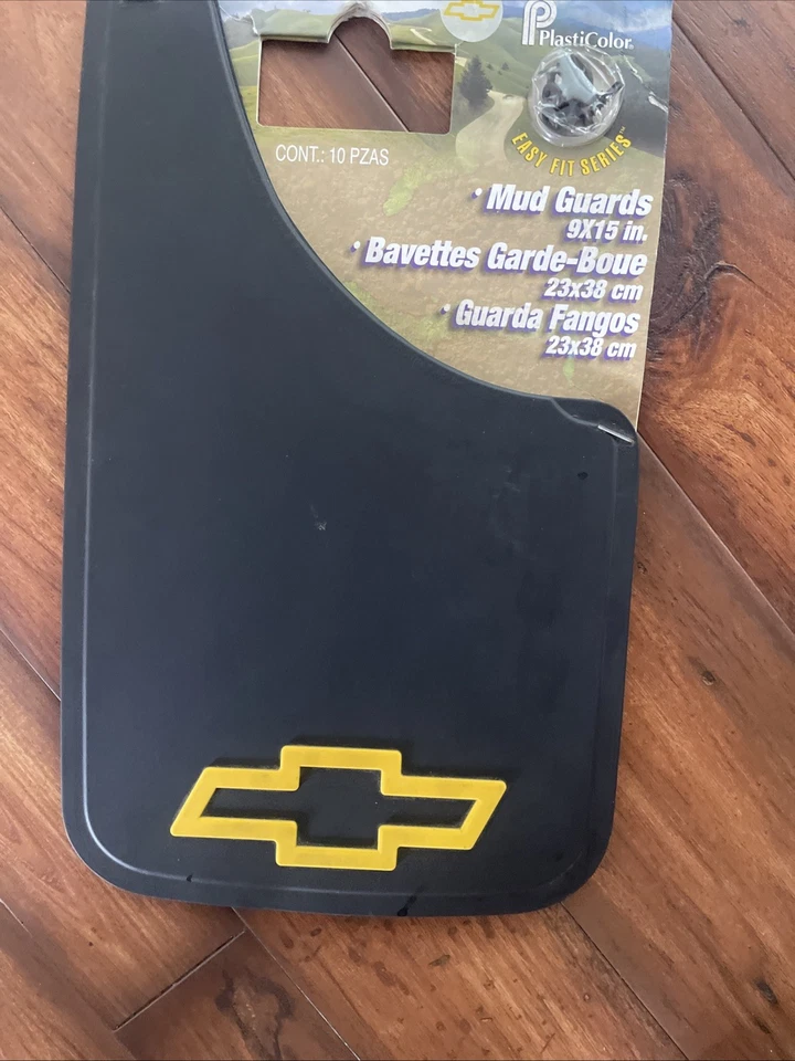 2 USA Vintage Plasticolor Chevy Gold Bowtie Mud Flap Guards Chevrolet 9x15 NOS - Image 2 of 4