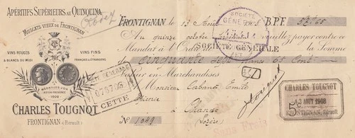 57.65 francs - bank cheque receipt - Charles Tougnot - 1908