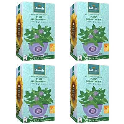 Dilmah Pure Peppermint Herbal Tea 20 Bags Natural Infusion (Pack Of 4)