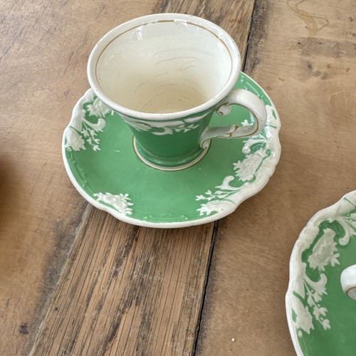 Antique George Jones Crescent Arcadian Green Demitasse Cup & Saucer x6 - Picture 7 of 11