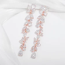 Luxury Leaf Cubic Zirconia Long Earrings for Women Elegant Shiny CZ Bridal Earri