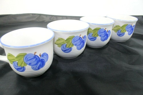 Set Of 4 International Tableworks Stoneware Coffee Tea Cups With Fruit Designs - Picture 3 of 6