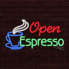 NEW "OPEN ESPRESSO" w/LOGO 33x18x1 INCH LED FLEX WINDOW/WALL INDOOR SIGN 31698