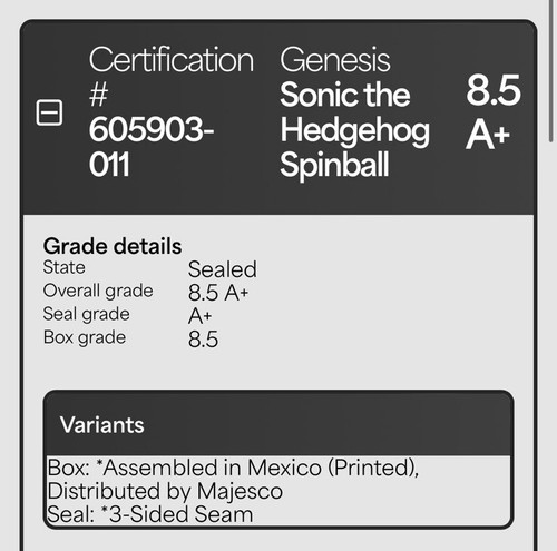 8.5 A+ Sonic Spinball Sega Genesis Majesco Print WATA NOT CGC VGA The Hedgehog - Picture 5 of 8