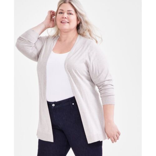 NWT Style & Co Open-Front Long-Sleeve Cardigan Beige Hammock Heather Size 1X