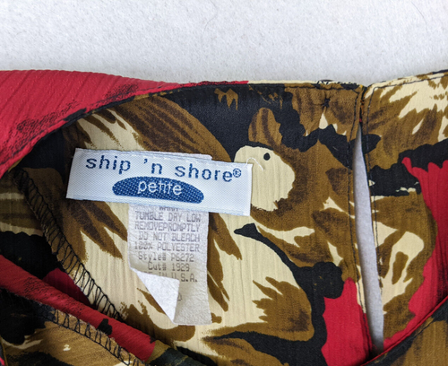 Ship'n Shore Women's Top Brown Red Green Print Short Sleeve Blouse Size 10P - Bild 4 von 9