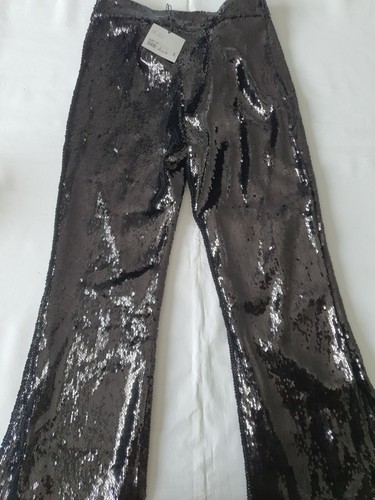 Women's UK8 River Island Wide Leg Sequin Trousers Black Petite - Picture 7 of 8