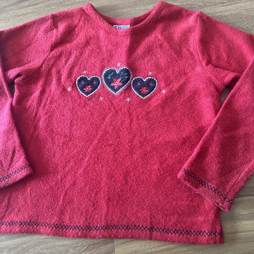 OSHKOSzh Vintage Pullover Top Embroidered Red Hearts Size 6X Soft & Cozy - Picture 2 of 11