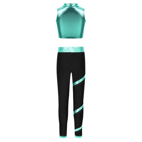 Kids Girls Suit Gymnastics Set Sleeveless Outfit 2 Pcs Dancewear Workout Tops - Picture 18 of 48