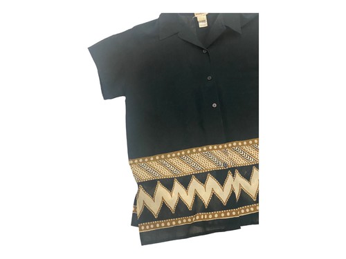 Vintage Rodier Cotton Black Bronze Tribal Pattern Shirt & Shorts Set Med. - Picture 4 of 6