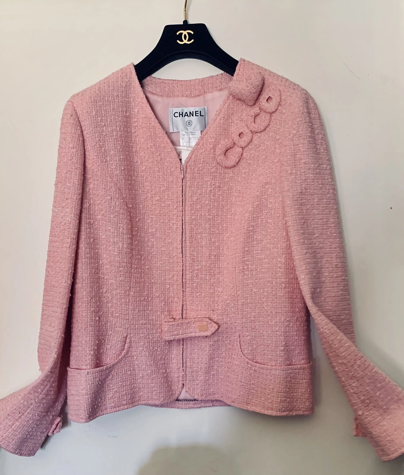 Giacca tweed rosa rosa Chanel COCO ? cuore taglia 46 nuova con etichetta