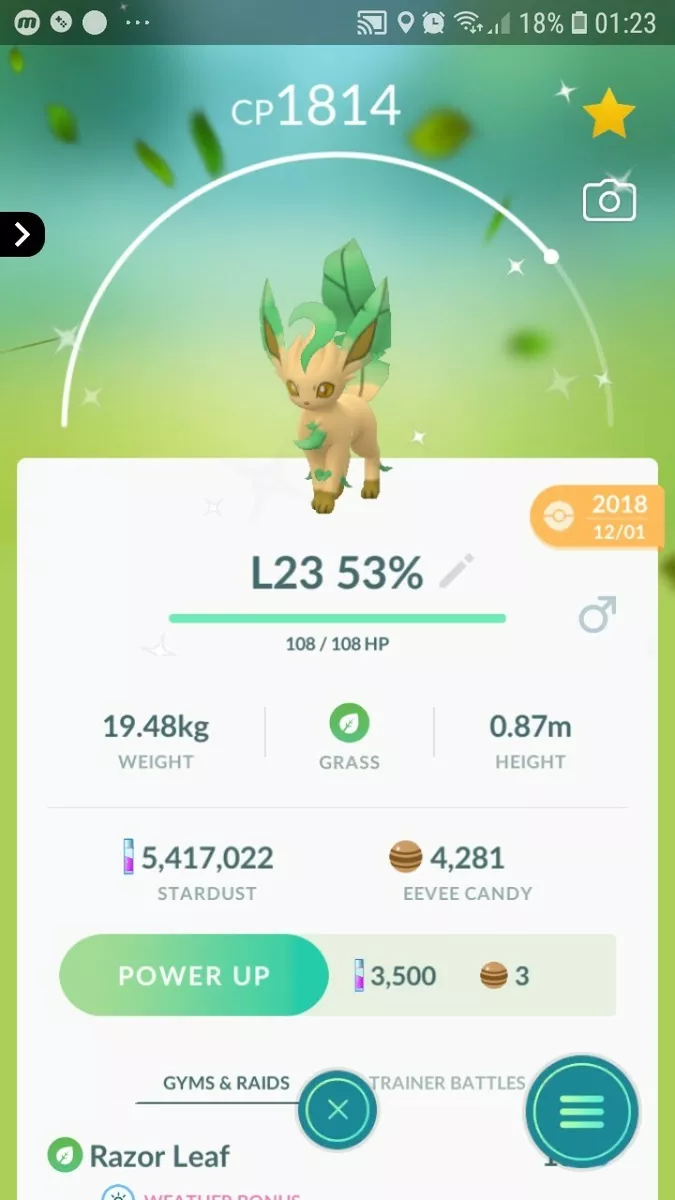 Shiny Leafeon ( Eevee Evolution ) Pokemon Trade Go