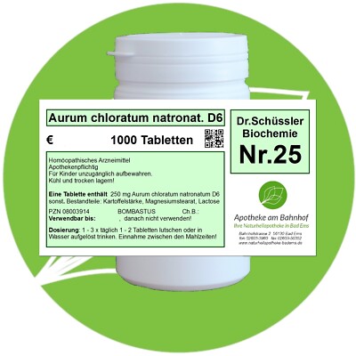 Schüßler-Salz Nr.25 Aurum chlor.natr. D6 glutenfrei 1000 Tabl. PZN 08003914