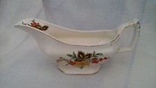 Gravy boat, Art Deco style, Woods Ivory Ware, octagonal base and floral decor