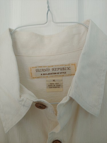 Island Republic Mens size XL 100% Silk Hawaiian Shirt Cream Tropical Button Down - Picture 3 of 3