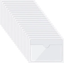 50 Pack Self Adhesive Index Card Pockets with Top Open for Loading, Clear Plasti