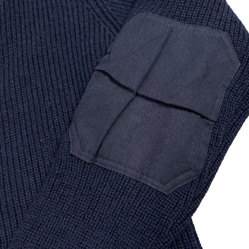 SCHOTT Henley Sweater Mens M Blue 100% Wool Pullover Button Elbow Patches Slim - Picture 4 of 10