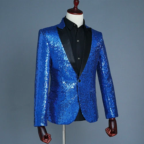 Mens Glitter Sequins Fashion Dress Blazer Suit Shiny Jacket Tuxedo Wedding Dance - Picture 3 of 21