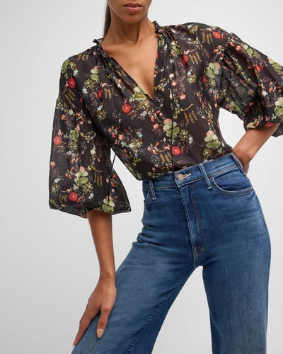 New $375 ALICE + OLIVIA Julius Blouson-sleeve Tunic Top Blouse Size Medium - Picture 4 of 8