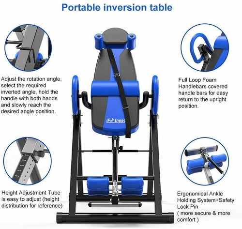 Inversion Table Gravity Back Stretcher Foldable Home Fitness Gym Blue - Picture 6 of 12