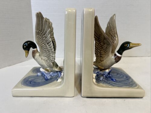 Vintage Mallard Duck Ceramic Bookend Handpainted Bird Hunt Book Shelf OMC Japan
