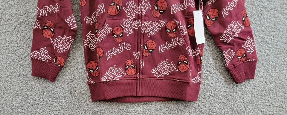 Marvel Spiderman Graphic Fleece Hooded Sweater Big Boys S Maroon Zip Up Closure - Image 4 of 4