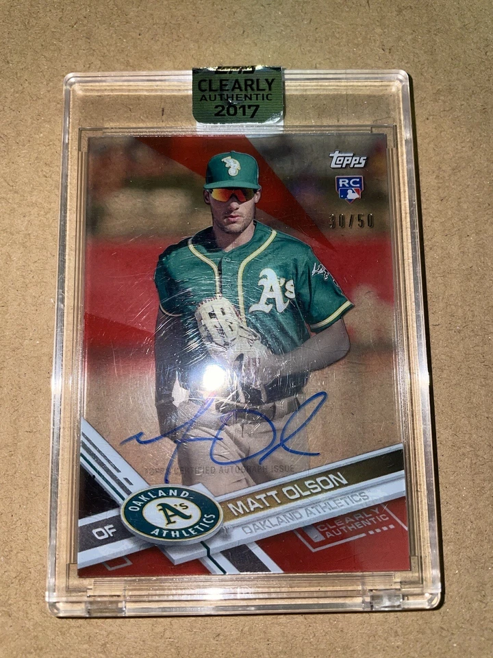2017 TOPPS MATT OLSON RC ATLANTA BRAVES CLEARLY AUTHENTIC AUTO ENCASED RED #/50 - Image 3 of 4