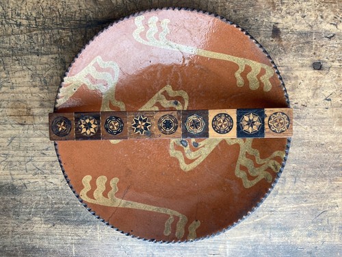 RARE! Bold! 9” Antique 18th 19th C PA REDWARE Plate Bowl Slip Decorated AAFA - Picture 7 of 7