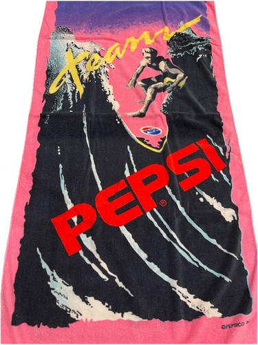 Vintage 80s 90s Pepsi Cola Beach Bath Towel Promo Advertisement Surfer Taiwan - Picture 4 of 13