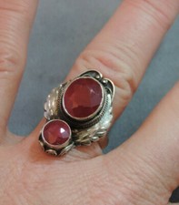 Chunky 925 Sterling Silver Large Red Ruby Stones adjustable Cocktail Ring Ce 71