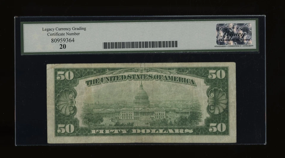 DBR 1928-A $50 DGS FRN Richmond Fr. 2101-Edgs Legacy VF-20 Serial E00830082A - Image 2 of 2