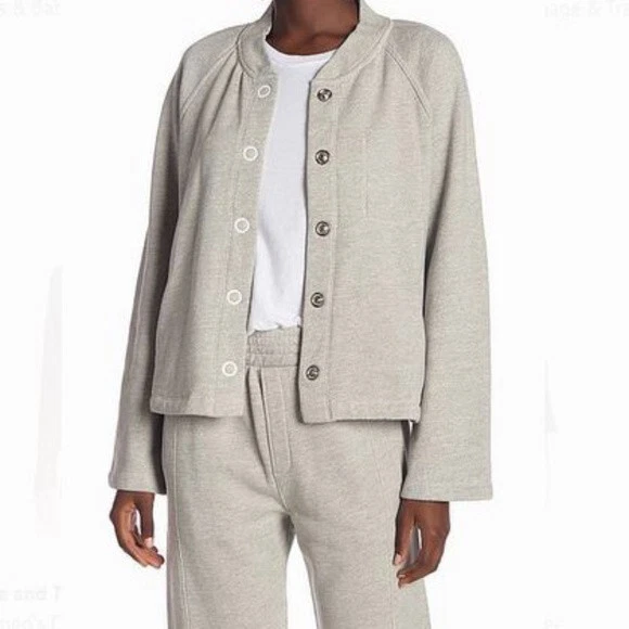 Cárdigan CURRENT ELLIOTT The Cora Algodón Botón Delantero Gris Jaspeado Vellón Talla 0 Foto 2 de 4