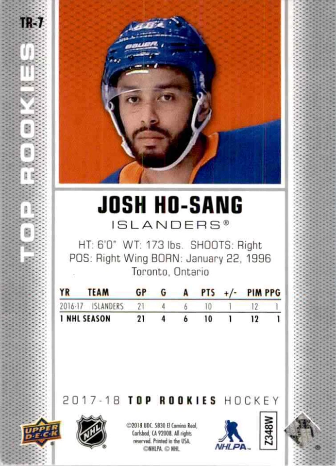 2017-18 Upper Deck Top Rookies Josh Ho-Sang RC #TR-7 - Image 2 of 2