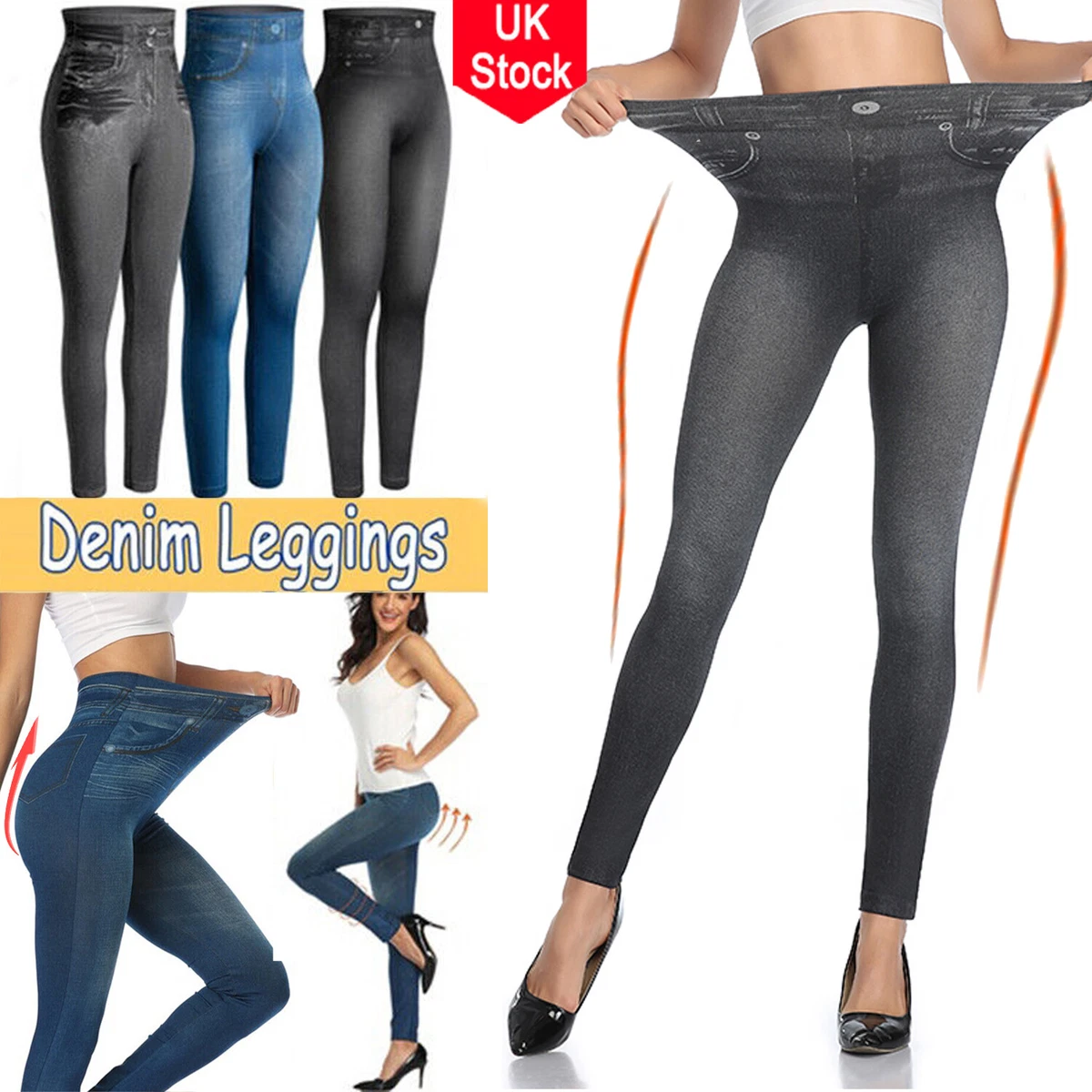 Women High Waist Stretchy Jeggings Ladies Skinny Leggings Denim