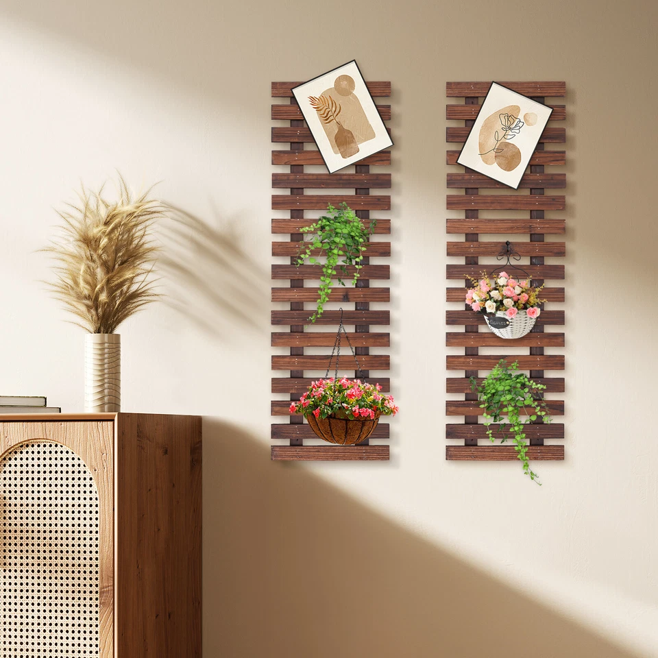 90*29cm 2PCs Wooden Hanging Planter Rack Vertical Garden Wall Mount Plant Stand - Image 2 of 4