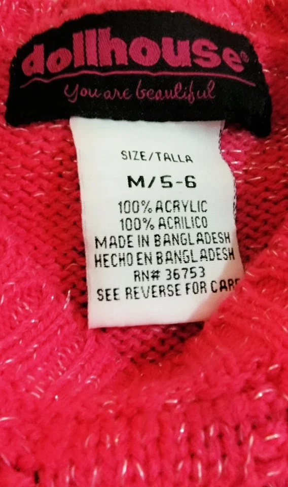 Vestido suéter rosa con rosca brillante para niñas Dollhouse talla 5/6 Foto 3 de 3