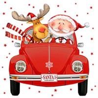 20 Servietten Santas Red Car Santa Elch Lustig Weihnachten Autorot Deko 33X33Cm