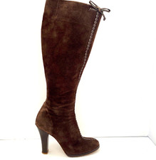 Marc Jacobs Brown Suede Leather Tall Boots, Zipper, 4" High Heel, Size 8m