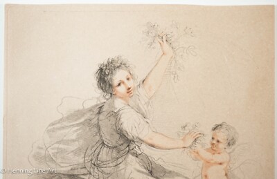 アンティーク銅版画　francesco bartolozzi 天使 Antique Francesco Bartolozzi Engraving Lady & Cherub on Laid Paper