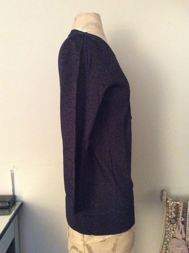 Nuevo Suéter Banana Republic Mujer Azul Marino Plateado Metálico con Volantes Talla Xs - Imagen 3 de 5
