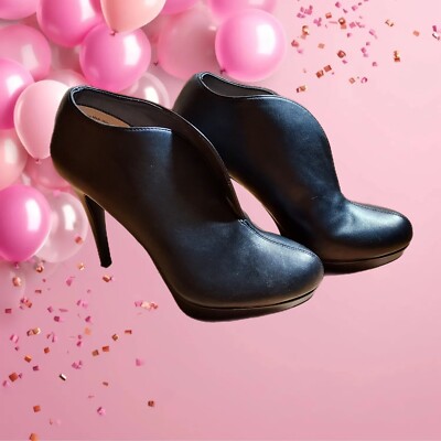 Audrey Brooke Boots Womens Black V-Cut Pump Bootie Stiletto Heels Slip  On - Main Image