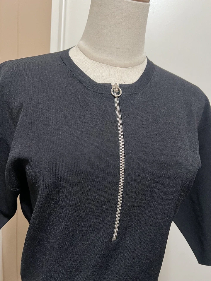 Vestido midi STELLA MCCARTNEY preto malha com nervuras zíper detalhe frontal tamanho 40 2 EUA - Imagem 3 de 4