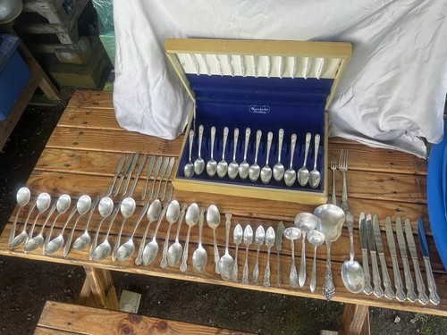 Vintage Antik Silberbesteck 60 Teile Lot Gemeinschaft Teller Rogers & Bro Söhne Wm Silber