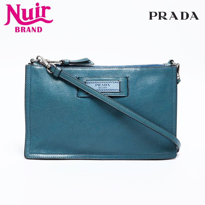 Prada Blue Leather Shoulder Bag with Logo-image